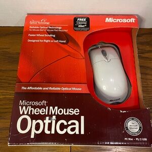 Vintage Microsoft Wheel Mouse Optical Mouse White USB PS2 NEW w/ One Open Seal